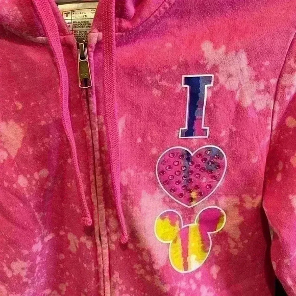 Authentic original Disney Parks I love Mickey heart zip up hoodie sz S tye dye - Picture 2 of 8